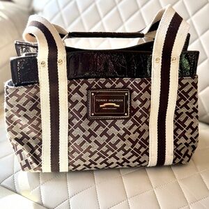 Tommy Hilfiger Black and Cream Tote Bag